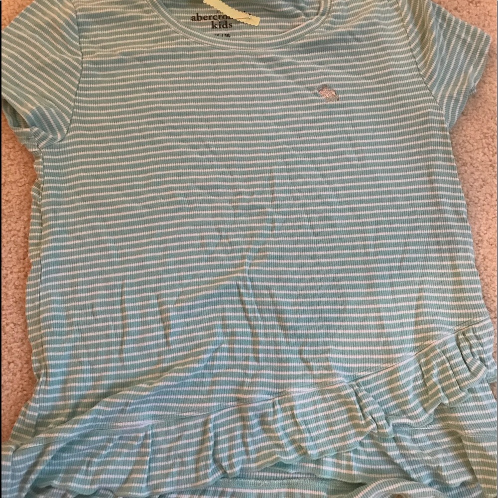 White aqua ribbed ruffle shirt